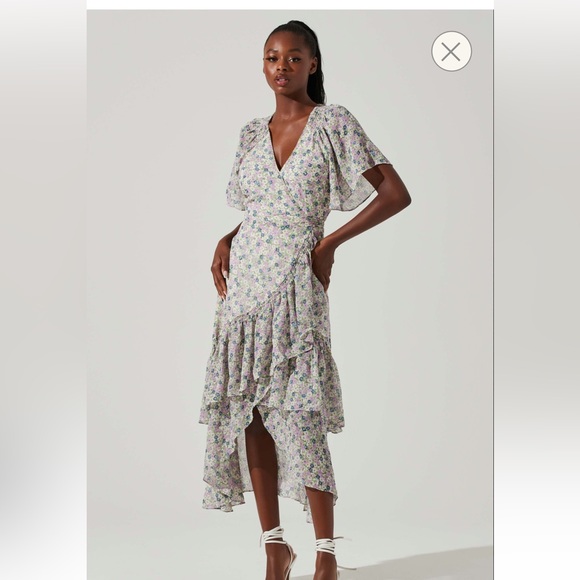 Astr | Dresses | Astr The Label Adella Floral Ruffle Midi Dress Sz Small  Faux Wrap | Poshmark